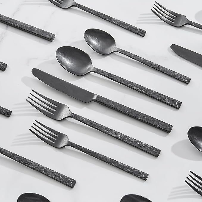 KINGSTONE 60 Pcs Black Hammered Silverware Set - Image 3