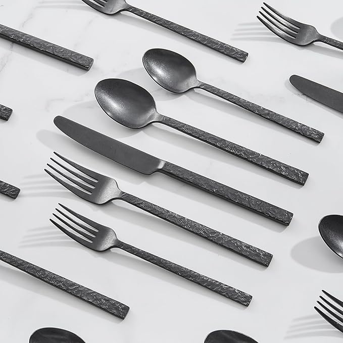KINGSTONE 30 Pcs Black Hammered Silverware Set - Image 7