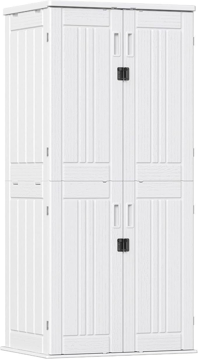 Outdoor Storage Cabinet with 4 Shelves, 31.5" x 23.23" x 66.22" White by ZYJOYY