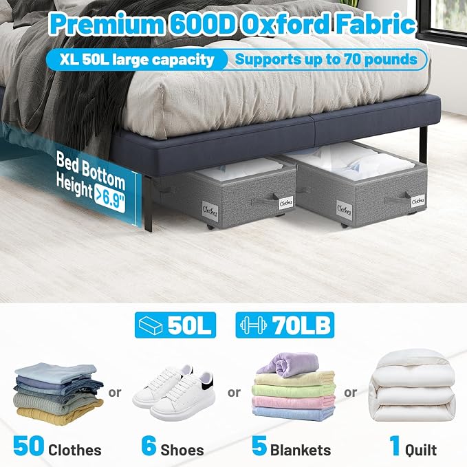 Under Bed Storage with Wheels, Quick Assembly Underbed Shoe Storage Containers - Image 2