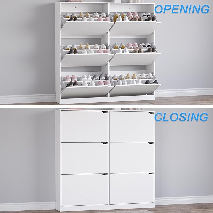 Shoe Cabinet with 6 Flip Drawers, Slim Narrow Shoe Storage Cabinet, - Image 5