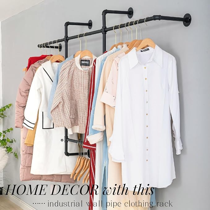 Industrial Pipe Clothing Rack, Hanging Garment Rack, Wall Mounted Pipe Clothes - Image 7
