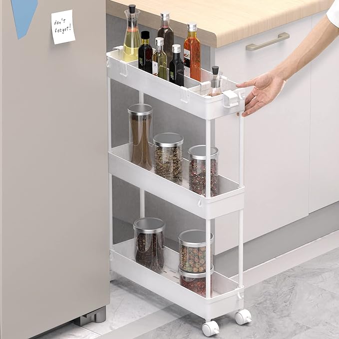 SPACELEAD Slim Storage Cart 3 Tier, Bathroom Organizer Rolling Utility - Image 2