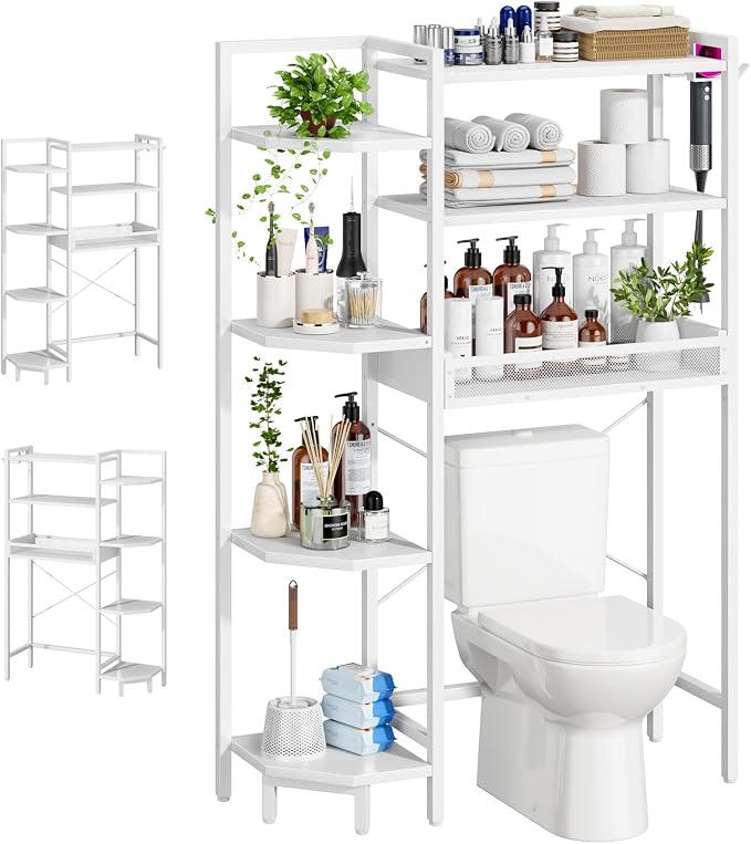 K1 Heavy Duty 7-Tier Over The Toilet Storage（With Basket and Paper by Roxibelt