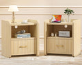 Night Stand with Charger Station, Fluted Nightstands Set of 2 with Drawer by Curlaky