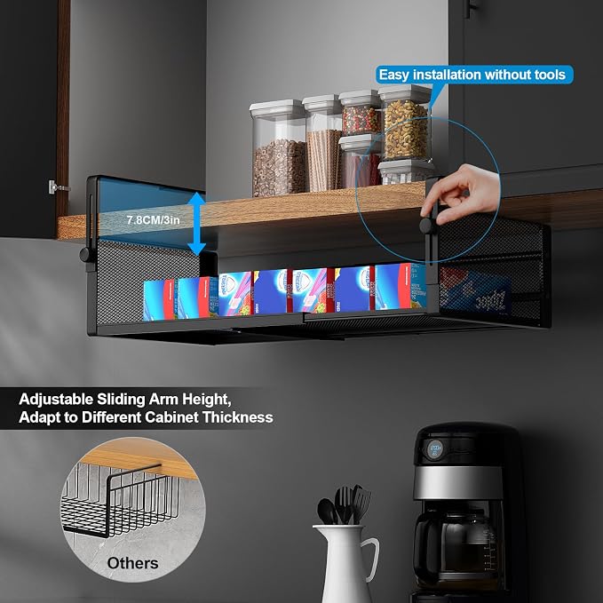 2Pack Under Shelf Basket, Adjustable Hanging Under Cabinet Shelf Storage - Image 3