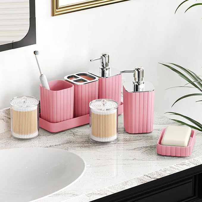 Bathroom Set with Shower Curtain and Rugs- 25PC Pink Bathroom Accessories - Image 3