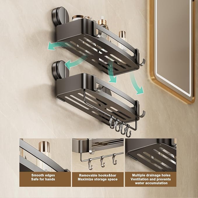 VOLPONE Shower Caddy Suction Cup, 2 Pack Corner Shower Shelves No Drilling - Image 4