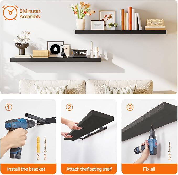 HOOBRO Floating Shelves for Wall, Wall Mounted Shelf Set of 2, for Wall in - Image 8