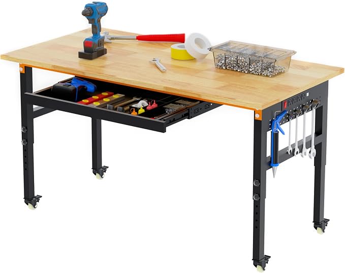 Betterhood 60" Adjustable Workbench on Wheels, 2000 LBS Heavy Duty Work Table by Betterhood