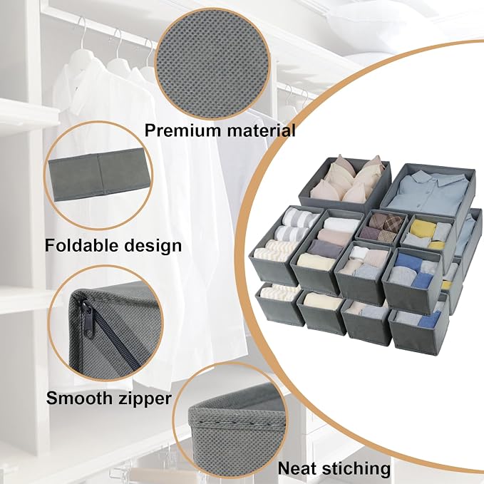 16 Pcs Drawer Organizer, Fabric Closet Organizer and Storage Baskets, Foldable - Image 4