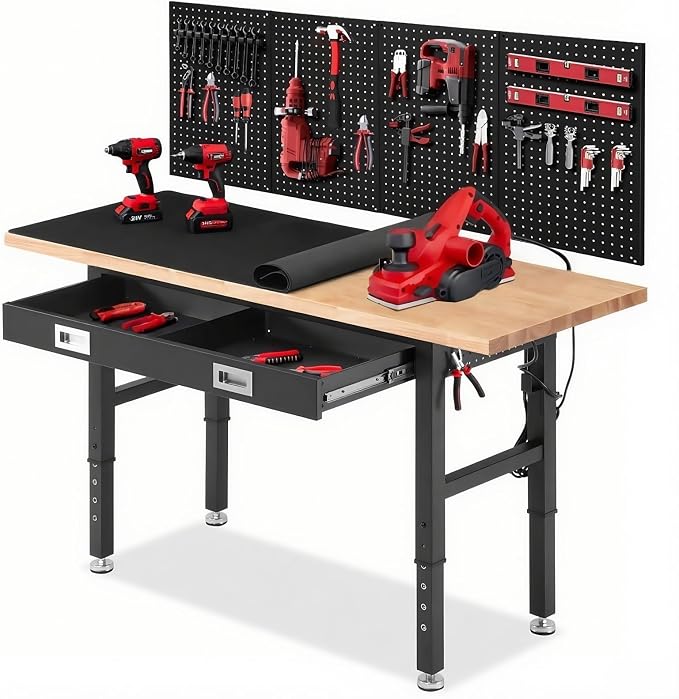 Workbench for Garage 60 x 22 Inch Adjustable Height Work Table by ENJOYWOOD