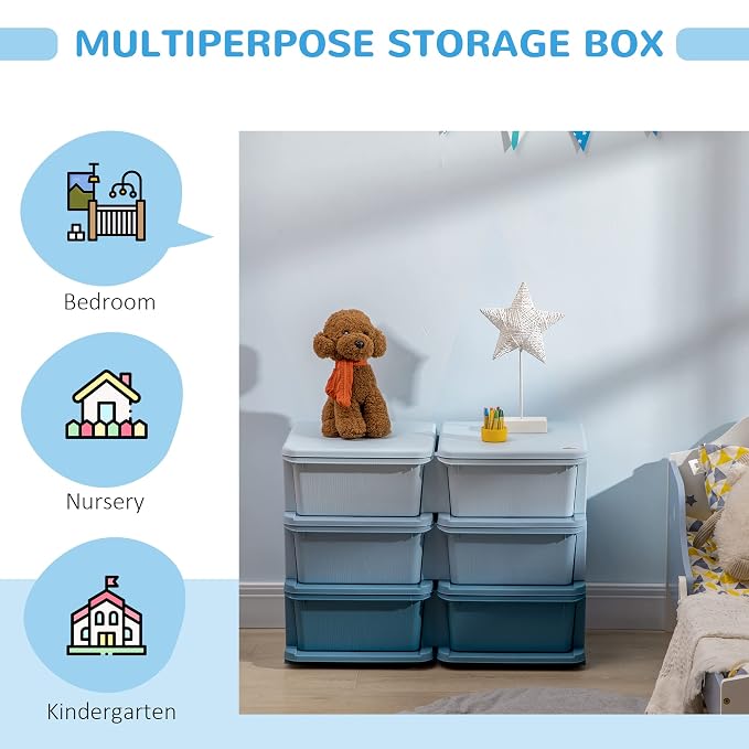 Qaba 3 Tier Kids Storage Unit, 6 Drawer Chest Toy Organizer Plastic Bins - Image 5
