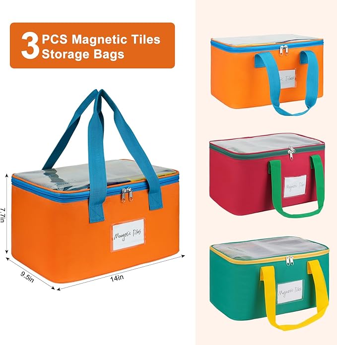 3 Packs Large Magnetic Tiles Storage Bags, Magnetic Tiles Storage Bin, Toy - Image 3