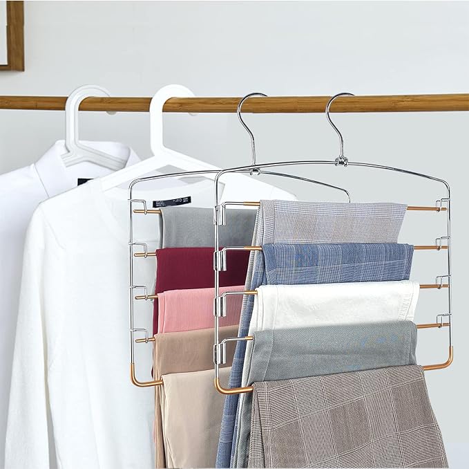 FeeraHozer Pants Hangers Non Slip 3 Pack Space Saving Hangers Multi-Layer Swing - Image 2