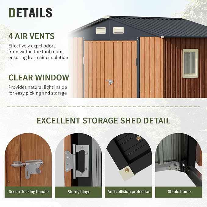 8x6 Ft Outdoor Metal Shed, Storage Garden Shed - Image 4