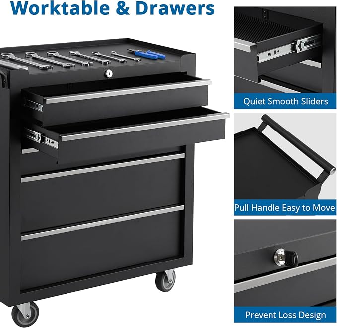 IDEALHOUSE Rolling Tool Chest, 5 Drawers Tool Storage Cabinet, Toolbox - Image 6
