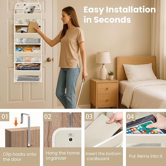 Over The Door Organizer with 4 Side Mesh Pockets, 4 Shelf Capacity Hanging - Image 5