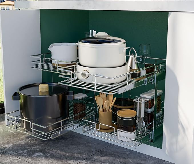 LOVMOR 2 Tier Individual Pull Out Cabinet Organizer 14½" W x 21½" D, Slide Out - Image 6