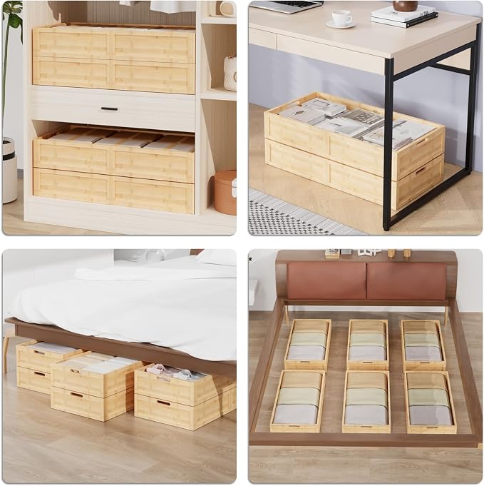 Bamboo Under Bed Storage Containers, Rolling Underbed Organizer - Image 4