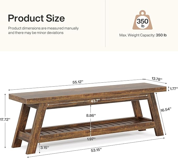 Tribesigns 55" Large Wood Entryway Bench - Image 2