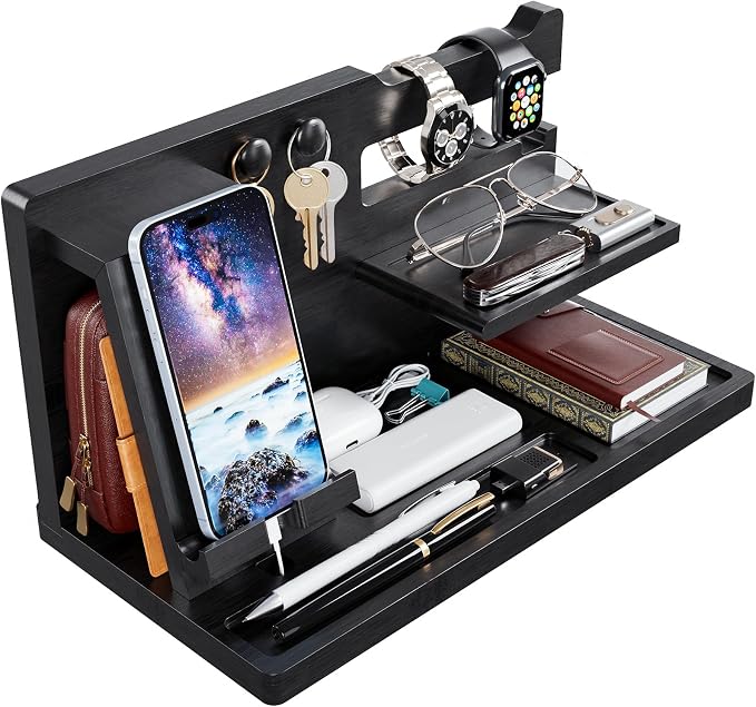 Yirilan Wood Phone Docking Station, Nightstand Organizer, Birthday Gifts by Yirilan