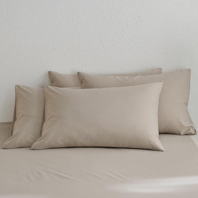 MooMee Bedding Pillowcases Pack of 4 100% Washed Cotton Linen Like Textured by MOOMEE
