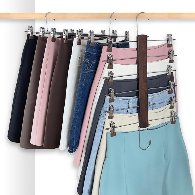 Skirt Hangers Space Saving, 6 Tier Closet Organizers & Storage, Wooden Magic by FEASTEERY