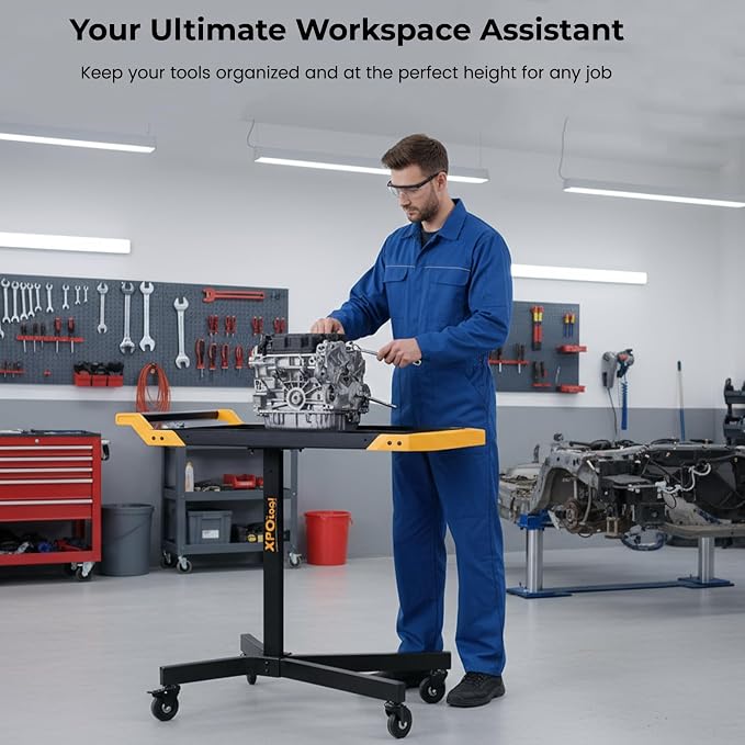 Adjustable Height Mobile Work Table, Rolling Tool Cart – Heavy-Duty Steel - Image 3
