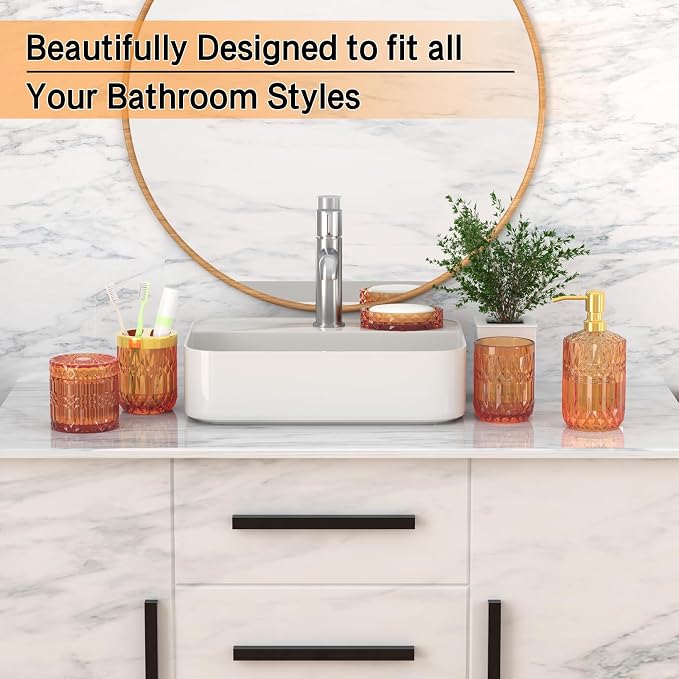 Orange Bathroom Accessories Set, Soap Dish, Toothbrush Holder, Cotton Swab Jars - Image 3