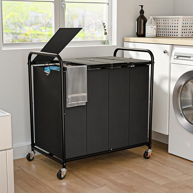 Laundry Sorter 4 Sections 48 Gal, Rolling Laundry Basket by OLLDIDE
