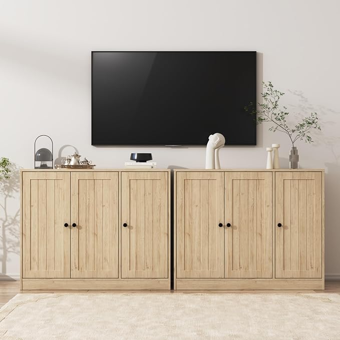 Buffet Cabinet with 3 Door, Kitchen Storage Cabinet with Adjustable Shelf - Image 7