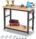Workbench with Wheels 48 Inch Adjustable Height Work Table with Under Table by ENJOYWOOD