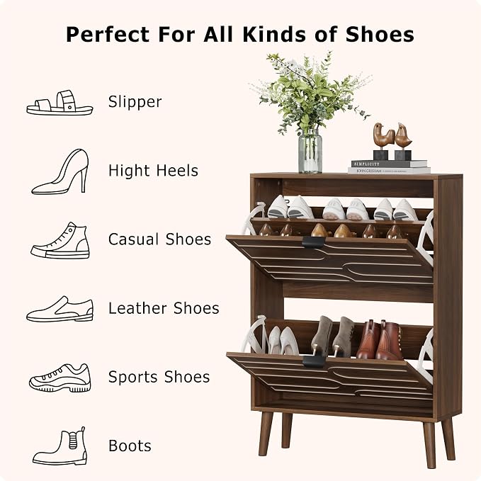Vibe & Dine Shoe Cabinet with 2 Flip Drawers, Modern Shoe Storage Organizer - Image 6