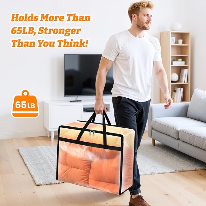 BlissTotes 4 Pack Clear Clothes Storage Bags, Moving Bags, Foldable Blanket - Image 4
