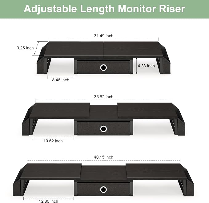 Dual Monitor Stand Riser w/ Drawer & Metal Leg, Large Computer Monitor Riser w/ - Image 3