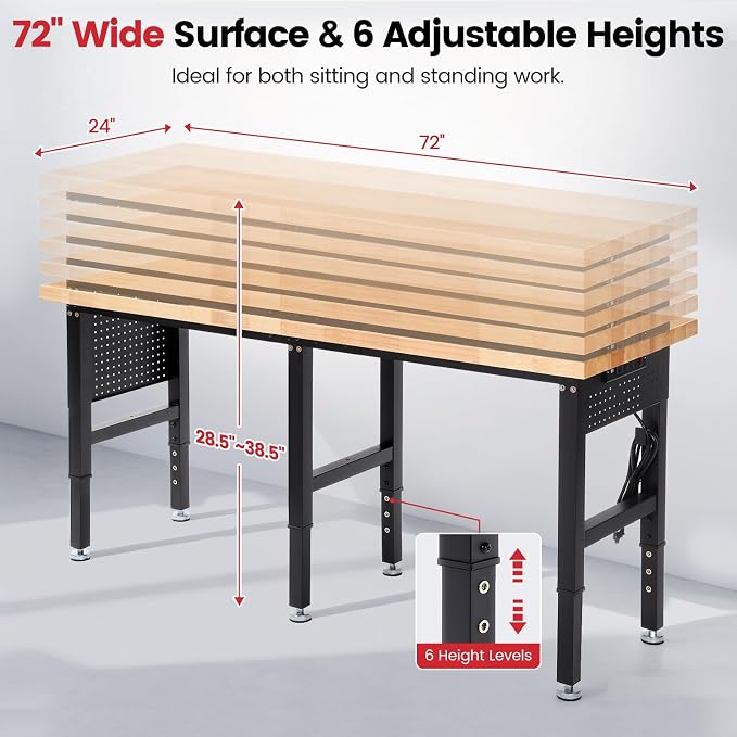 Work Bench 72 Inch Adjustable Height Workbench - Image 7