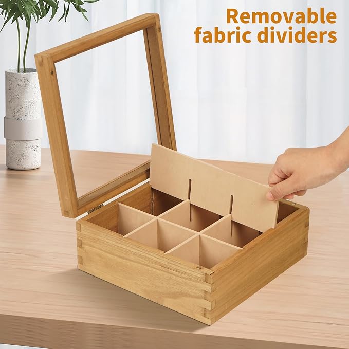 Wood Tea Bag Organizer, 9 Compartment Multi-Functional Tea Box and Storage - Image 5