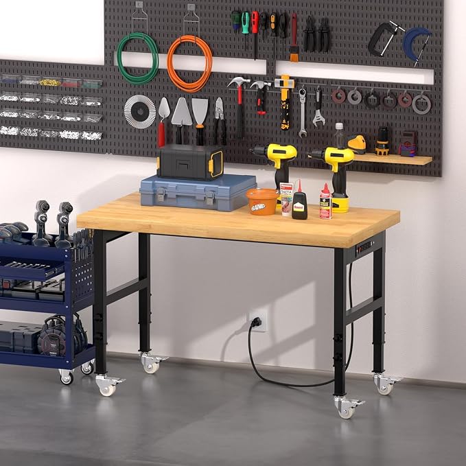 48" Solid Wood Work Bench, Adjustable Height Workbench - Image 2