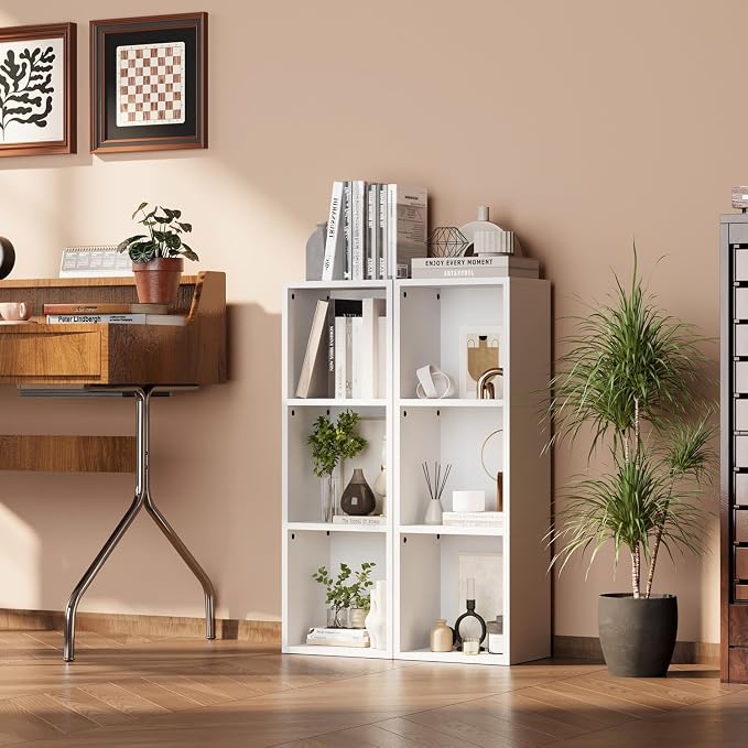 oneinmil Small Narrow Bookshelf, 3-Tier Cube Display Rack, Modern Corner - Image 4