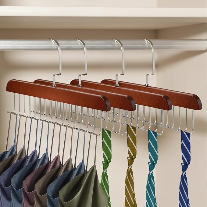 4 PCS Tie Holders for Closet, Belt Rack Wooden Bra Hangers for Closet Organizer by Unknown