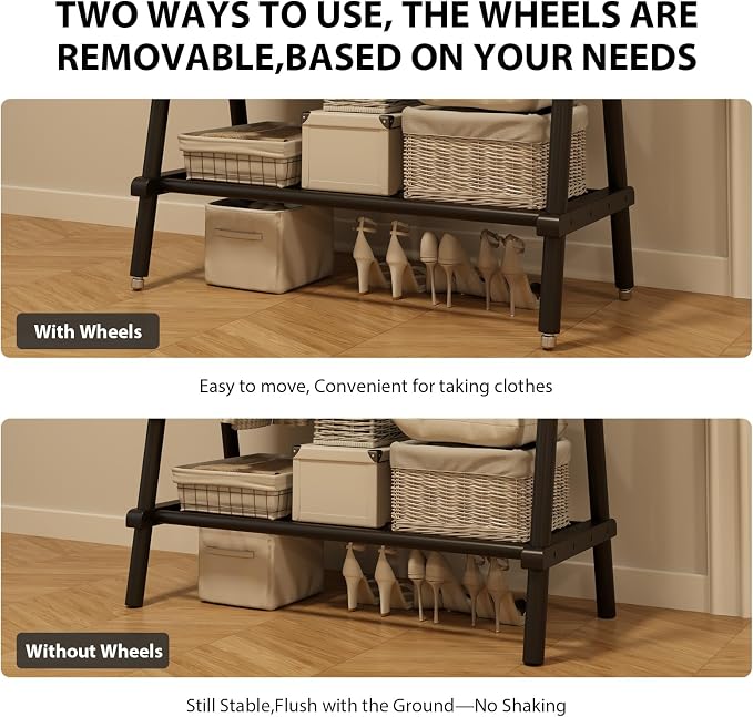 Solid Wood Clothing Rack, Rolling Clothes Rack - Image 5