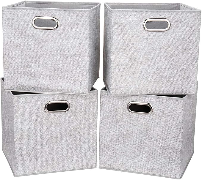 i BKGOO Cloth Storage Bins Set of 4 Thick Fabric Drawers Foldable Cubes Basket by iBKGOO