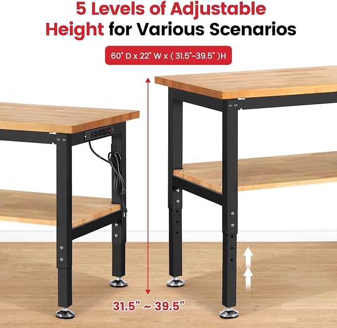Adjustable Height Work Bench 60x 22 Workbench - Image 7