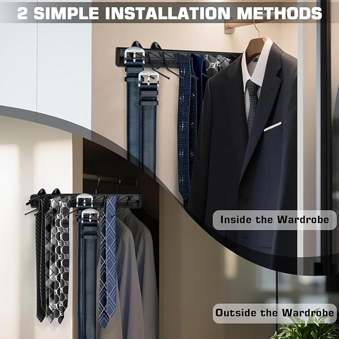 Sliding Tie Racks, 18 Tie Hanger Pull Out Belt Rack 16.5'' Aluminum Alloy - Image 4