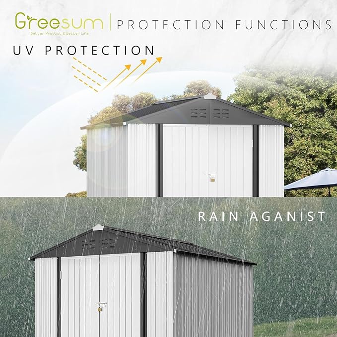 Greesum 6x4FT Outdoor Storage Shed, Utility Tool Shed Metal Storage Garden Shed - Image 4