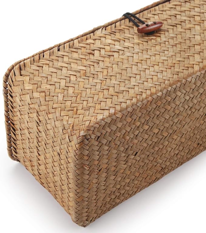 Seagrass Storage Basket with Lid Rectangular Small Woven Shelf Baskets with - Image 6
