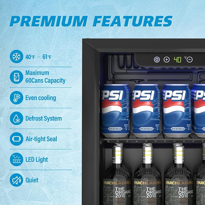 Compact Beverage Refrigerator, 60 Can/1.3 Cubic Feet Fridge - Image 3