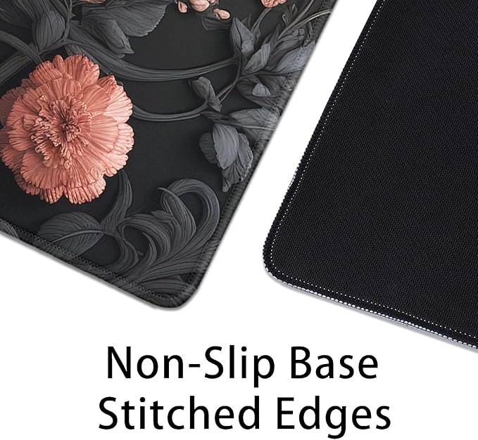 Black Art Flowers Mouse Pad, Large Vintage Floral Mousepad Desk Pad - Image 6