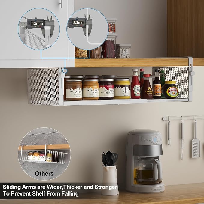 2Pack Under Shelf Basket, Adjustable Hanging Under Cabinet Shelf Storage - Image 5